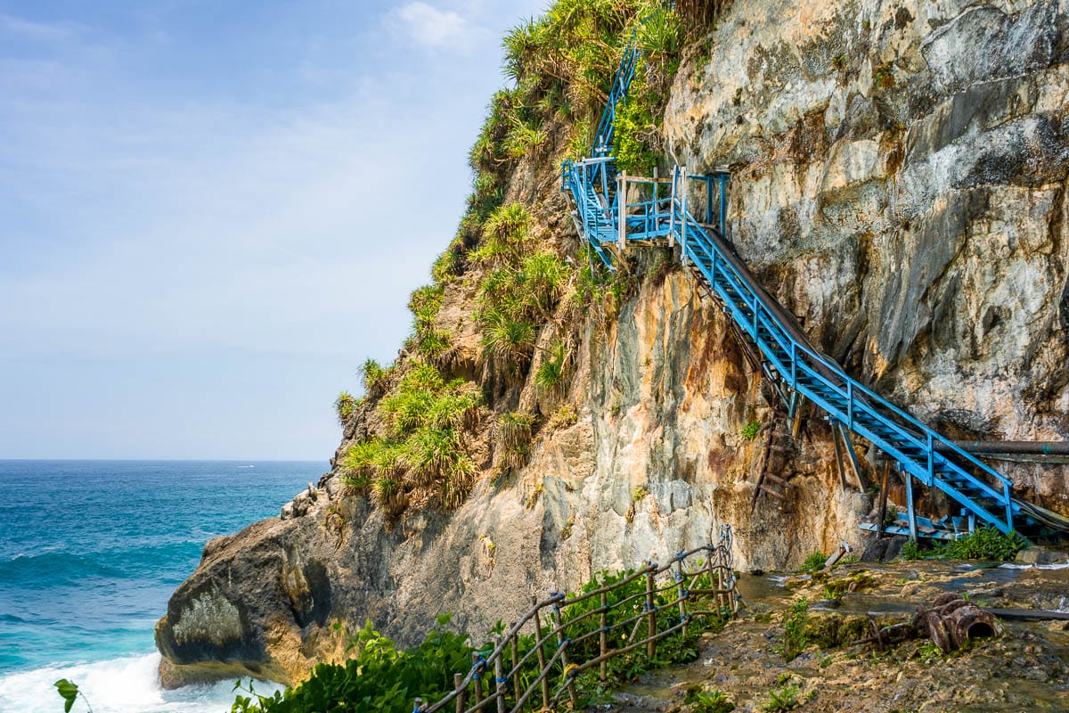 Blue stairway at Peguyangan Waterfall, Nusa Penida