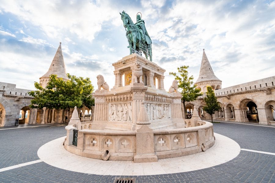 Statue of St. Stephen at the Fisherman's Bastion in Budapest, Hungary