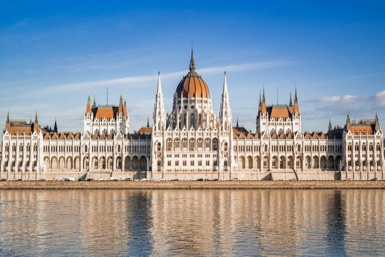 The Hungarian Parliament across the Danube river in Budapest