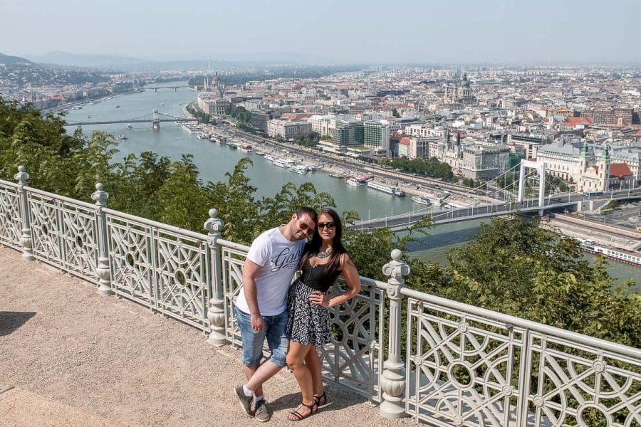 Boy and girl standing at the Citadel in Budapest