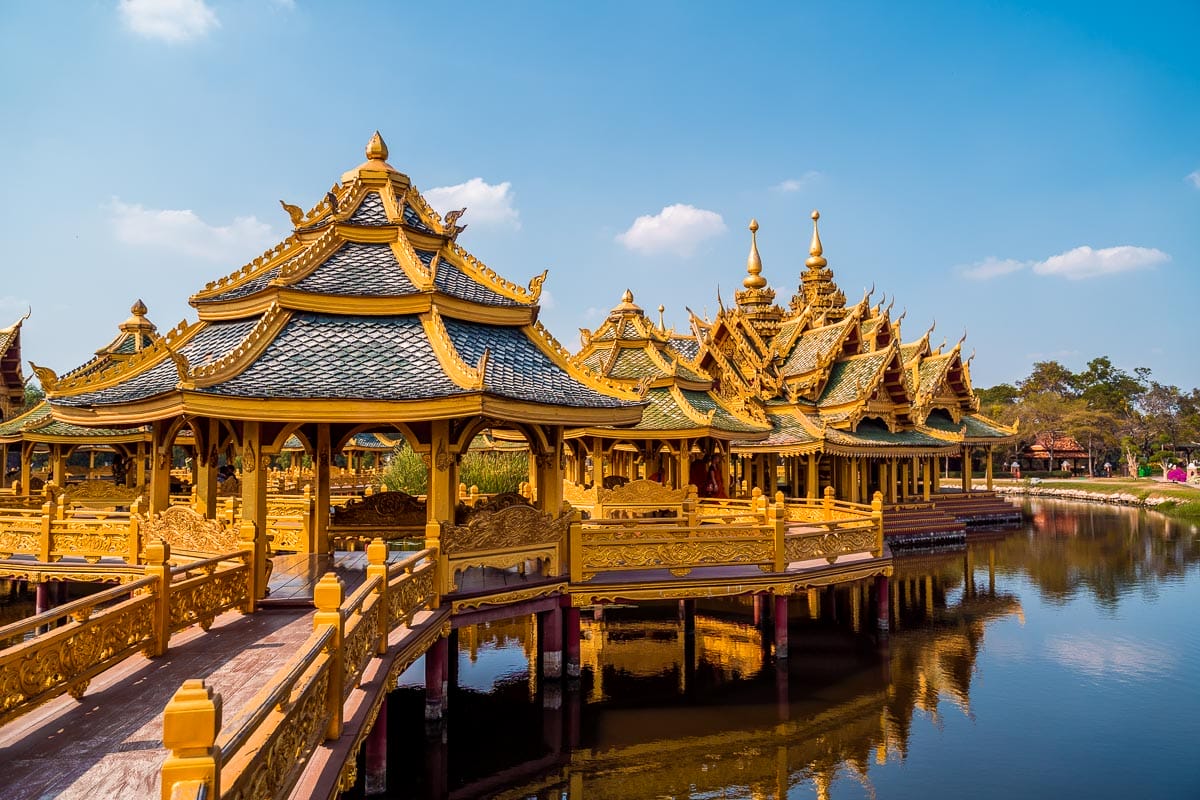Golden temple at the Ancient Siam Bangkok