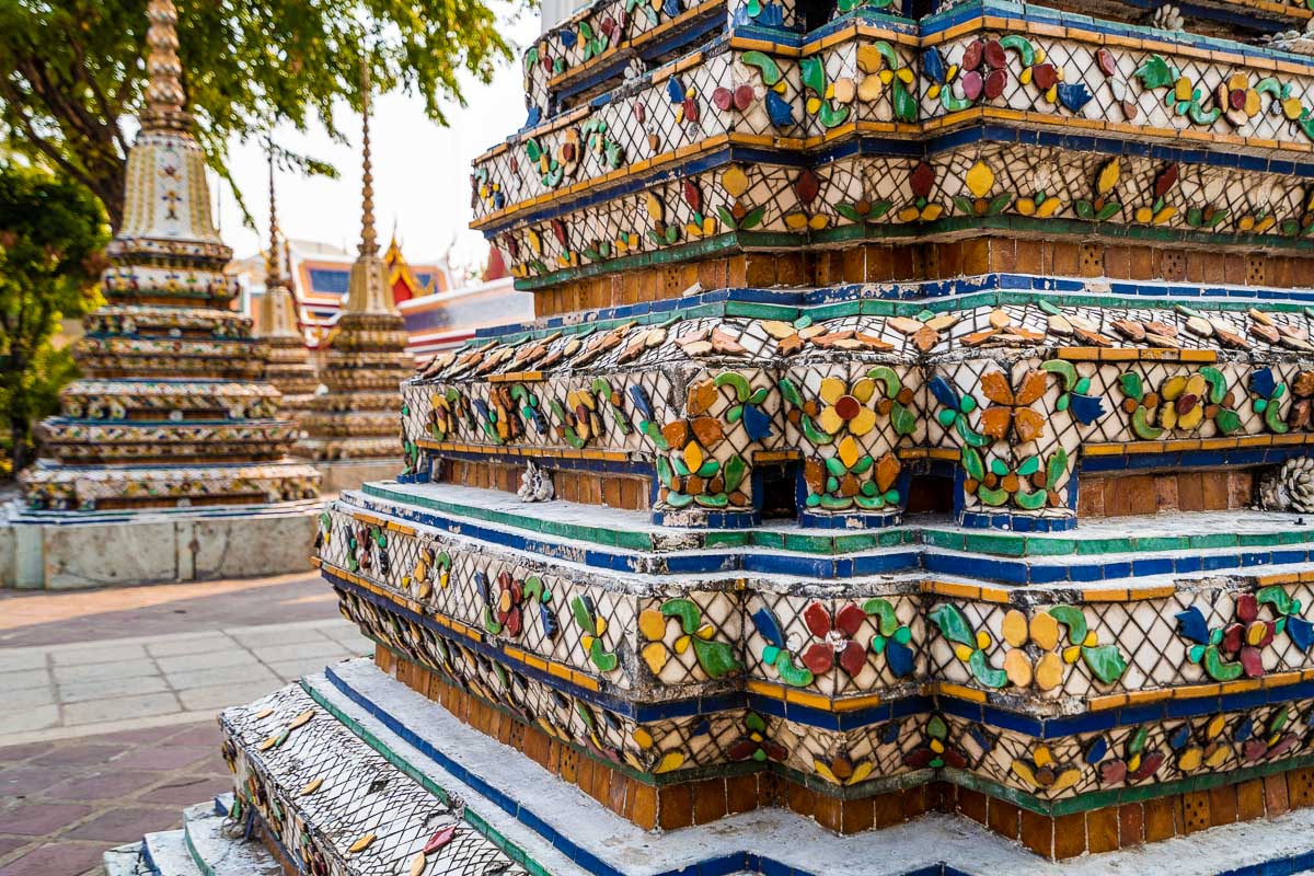 Beautifully decorated stupas at the Wat Pho in Bangkok