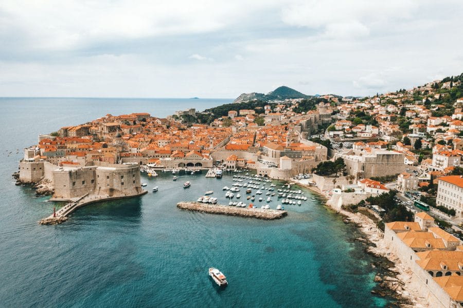 View of the Adriatic Sea and the city of Dubrovnik in Croatia