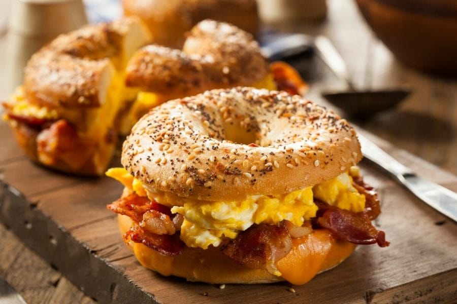 Bagels with bacon and cheese