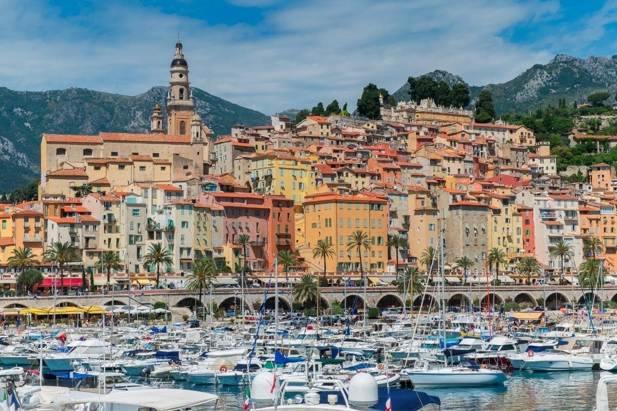 Colorful houses by the harbour in Menton, France