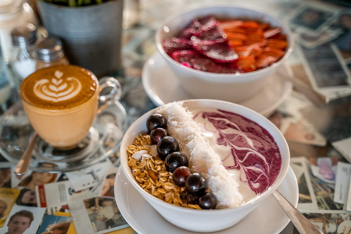 Breakfast with smoothie bowls at Crate Cafe in Canggu, Bali