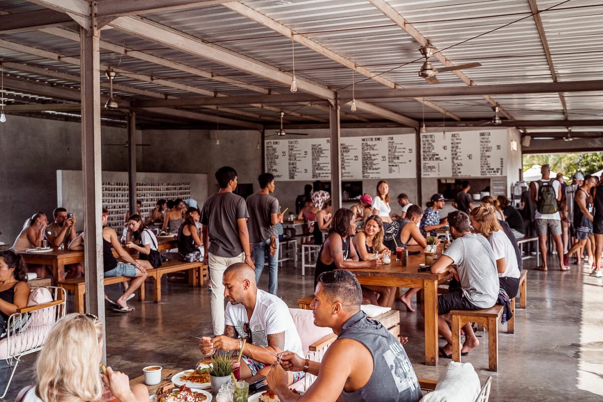 Inside eating area at Crate Cafe in Canggu, Bali