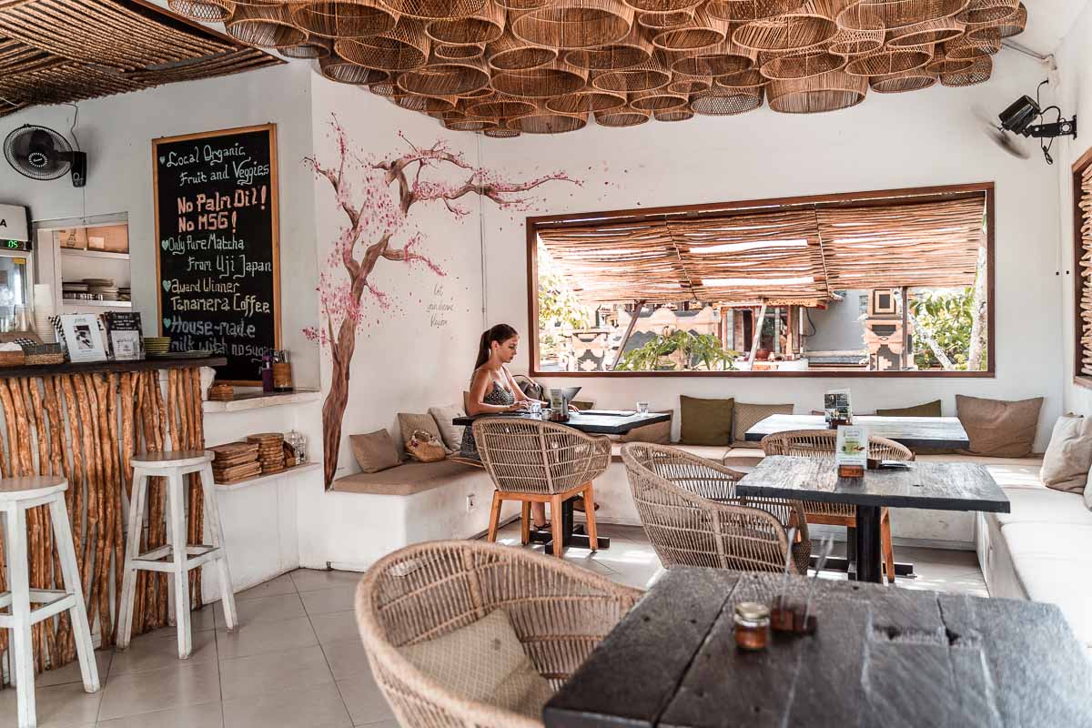 Inside eating area at Matcha Cafe in Canggu, Bali