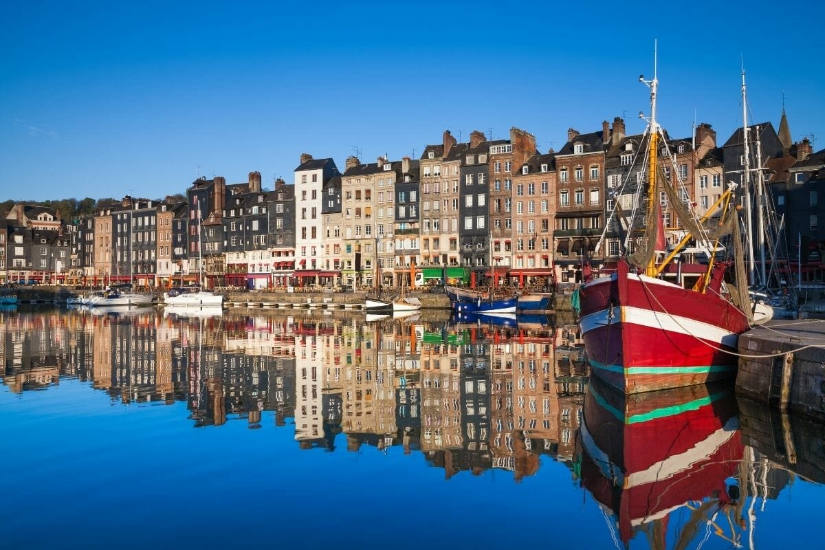 Reflection in the harbour in Honfleur, France