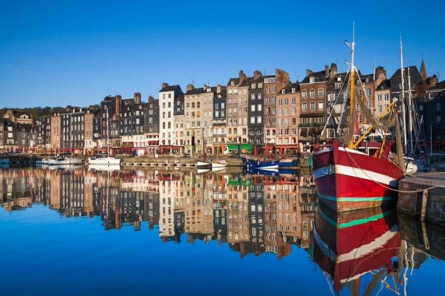Reflection in the harbour in Honfleur, France