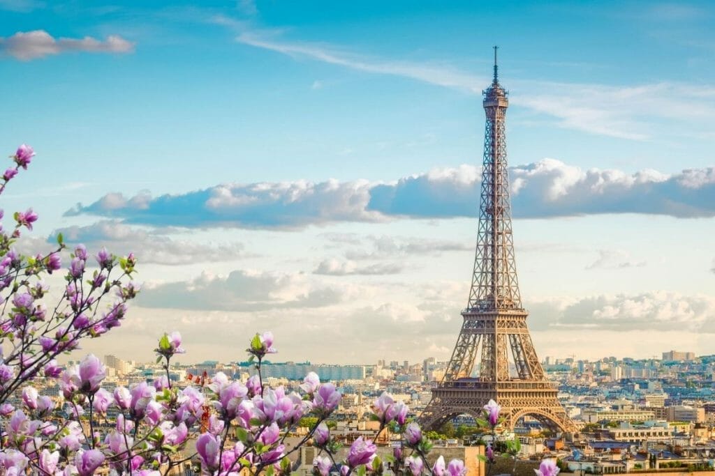 View of Paris in spring with the Eiffel Tower