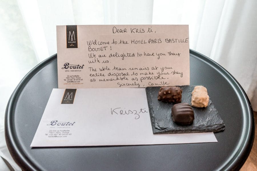 Welcome note in Hotel Paris Bastille Boutet