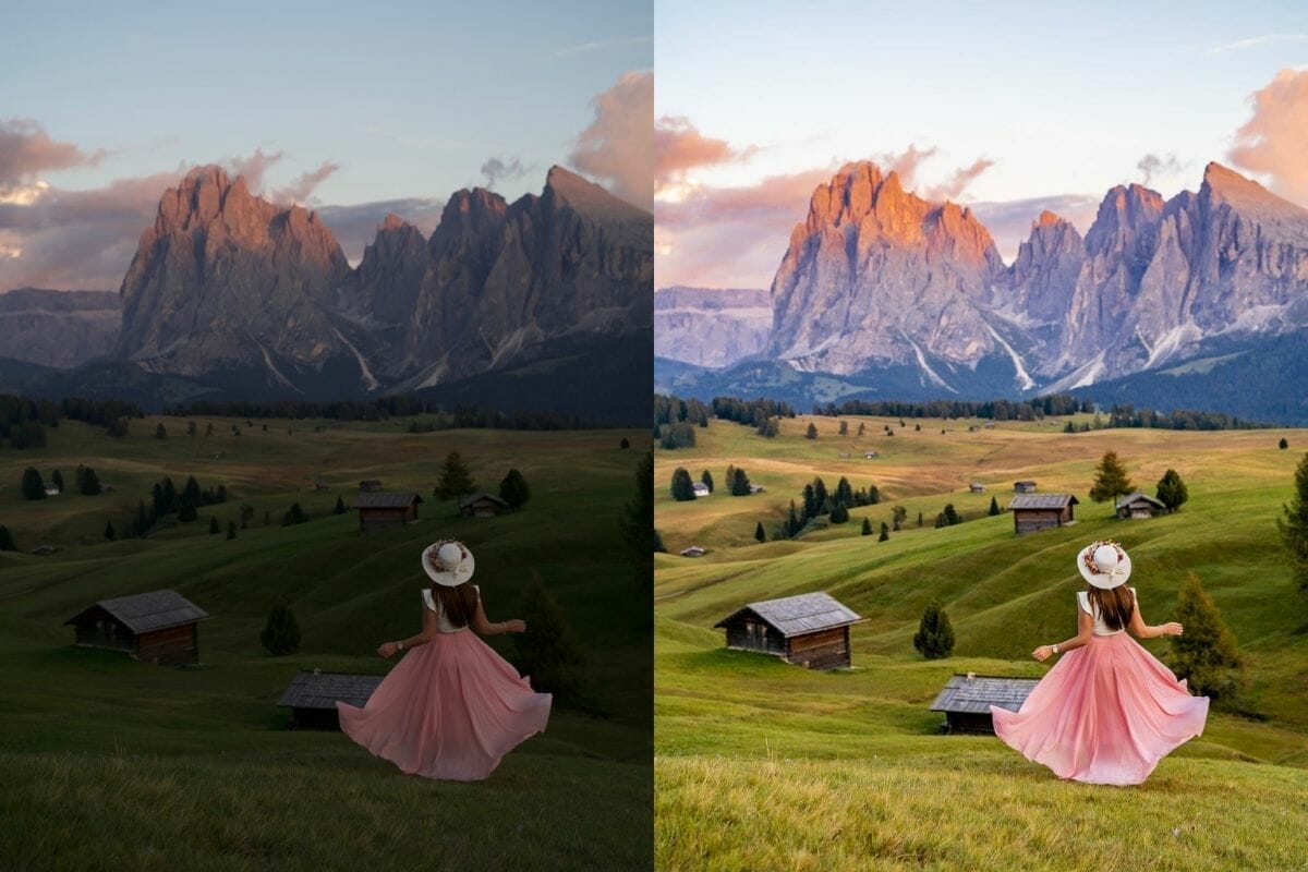 Alpe di Siusi Before-After with Lightroom Preset