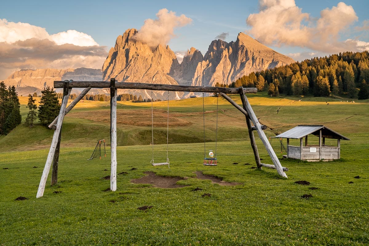 Swings at Alpe di Siusi, Dolomites