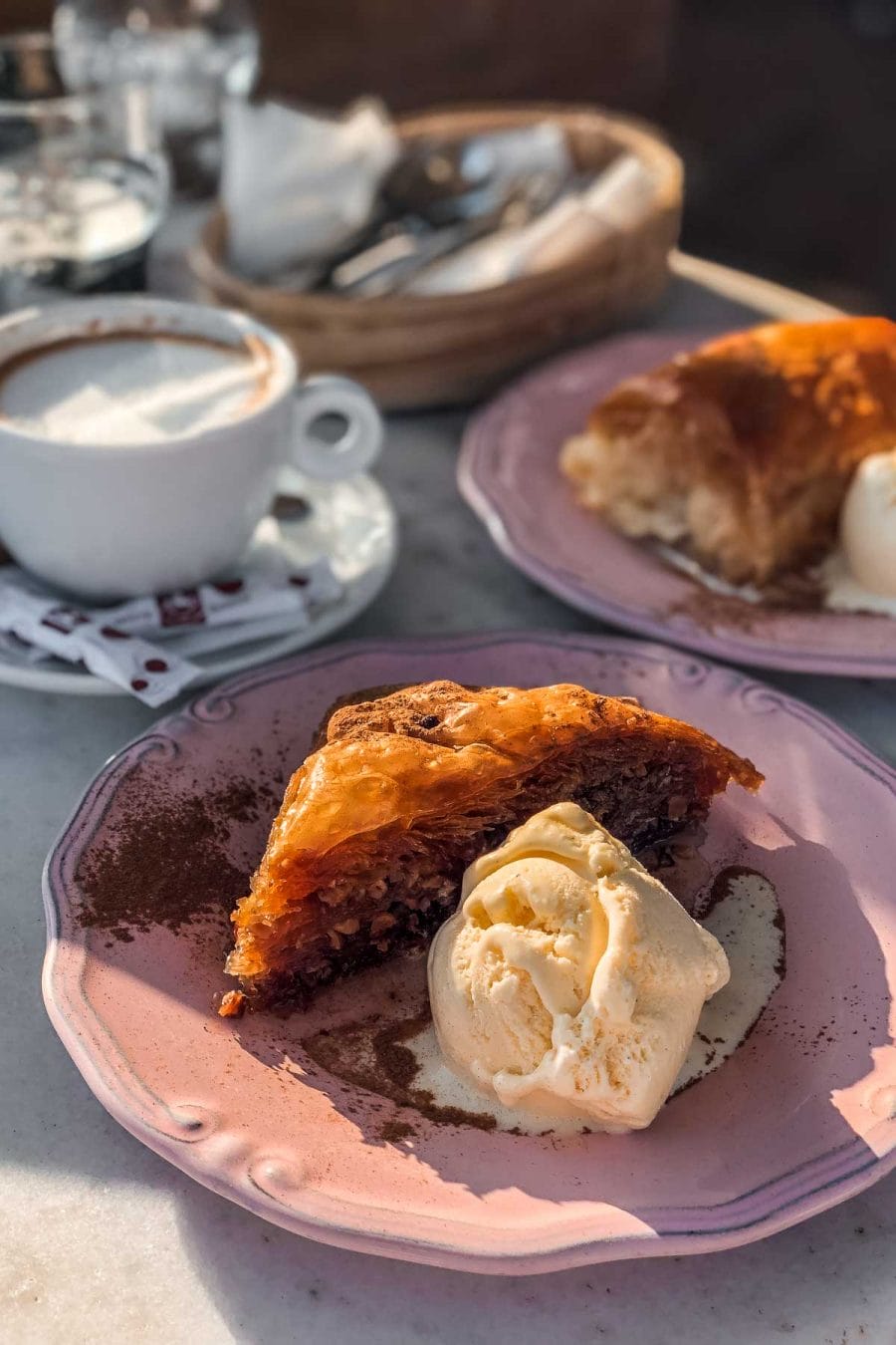 Baklava and a cup of coffee in Oia, Santorini