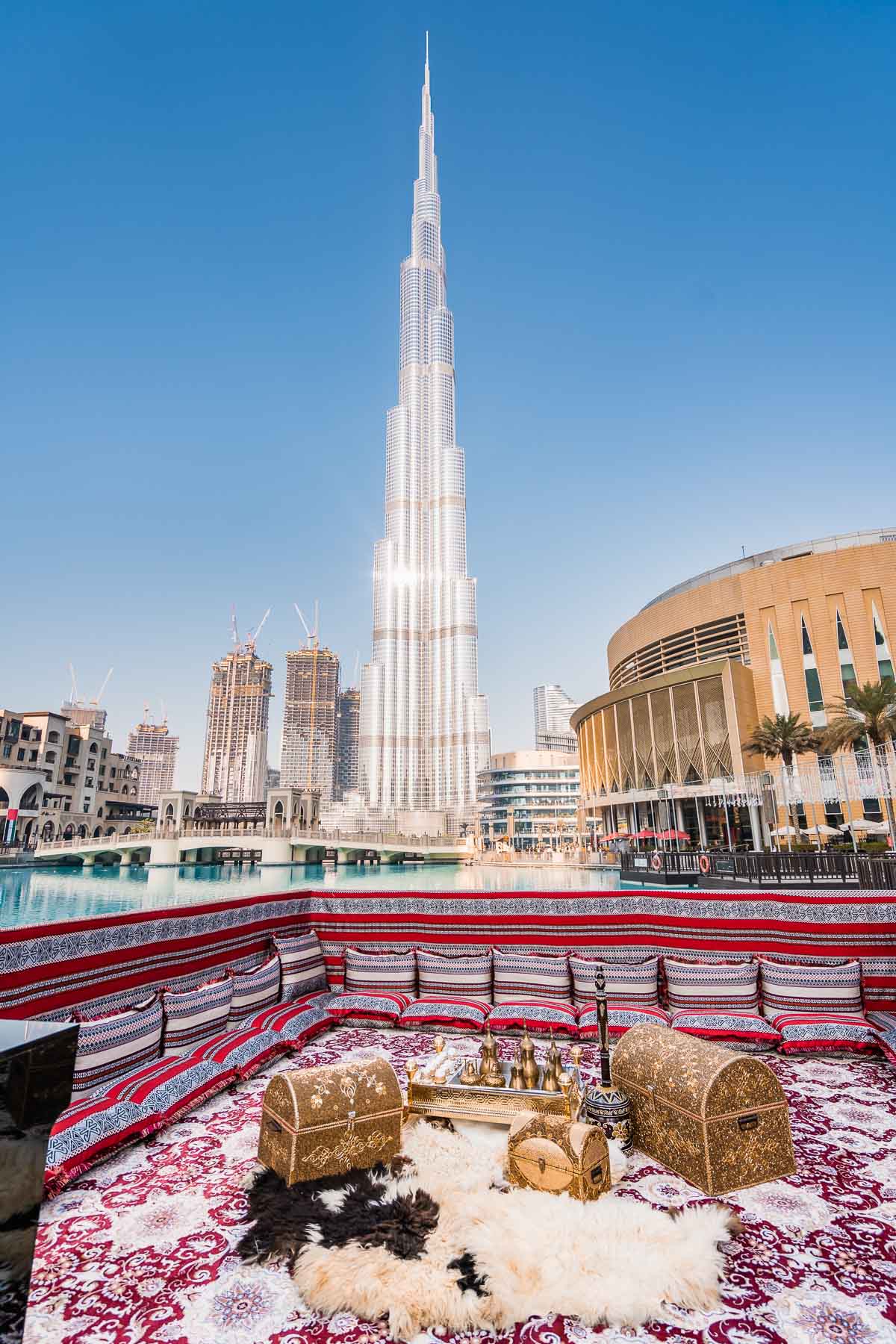Photo spot designed in Arabic style with the Burj Khalifa in the background