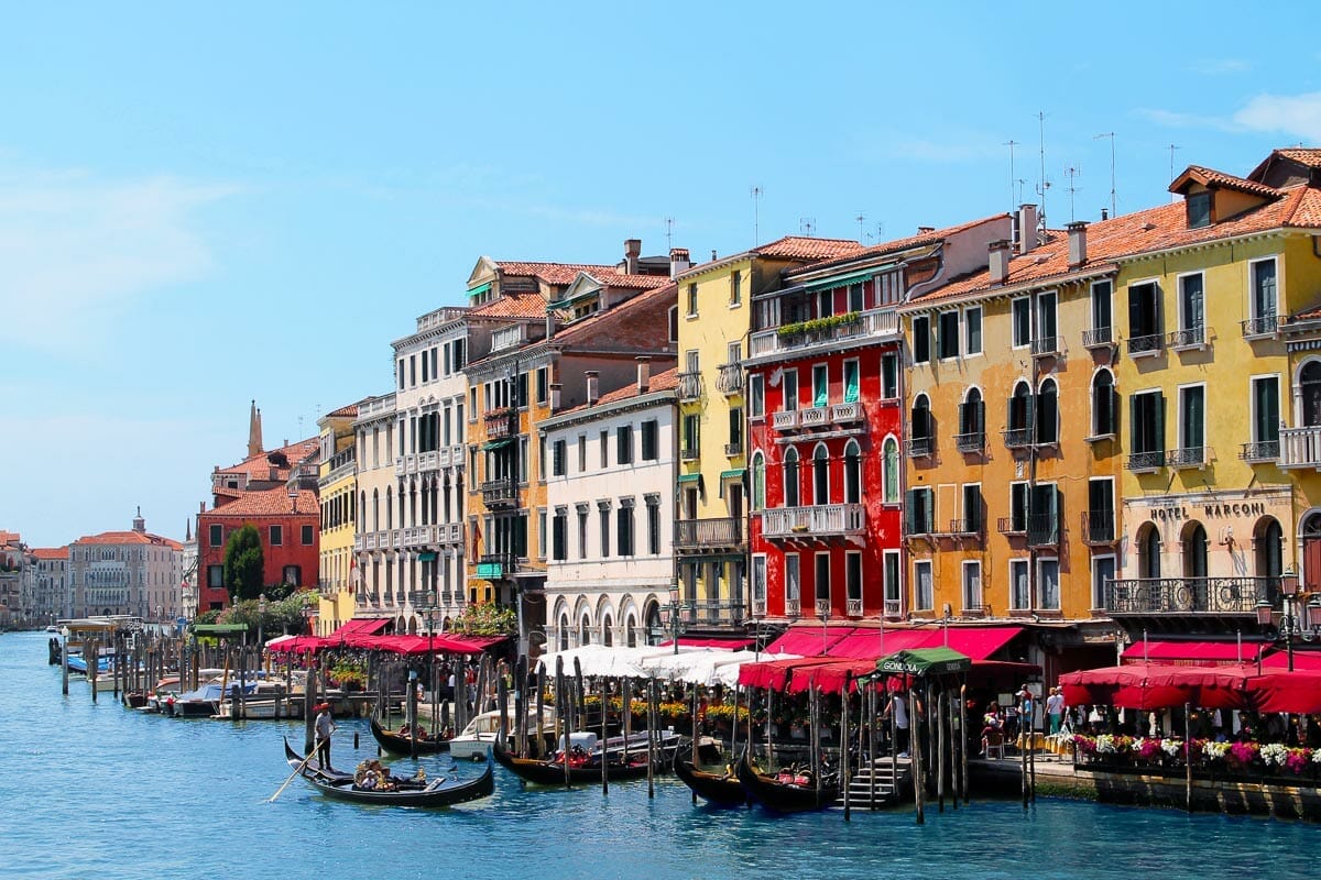 Colorful houses by the canals in Venice, Italy