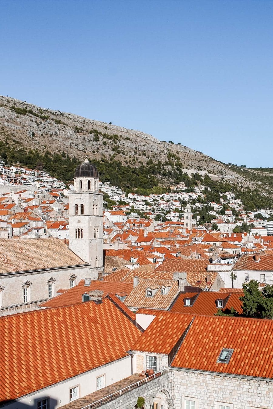 View of the orange roofs and a church in Dubrovnik, Croatia