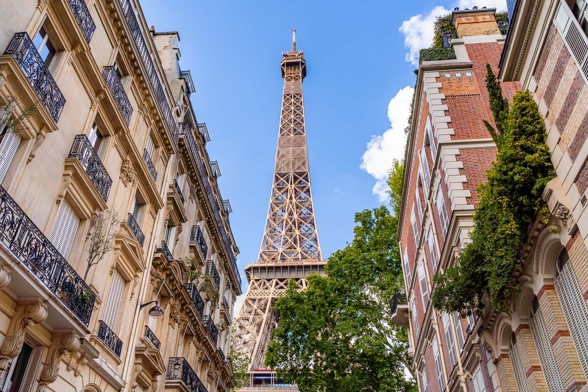 Eiffel Tower from Rue de l'Université in Paris
