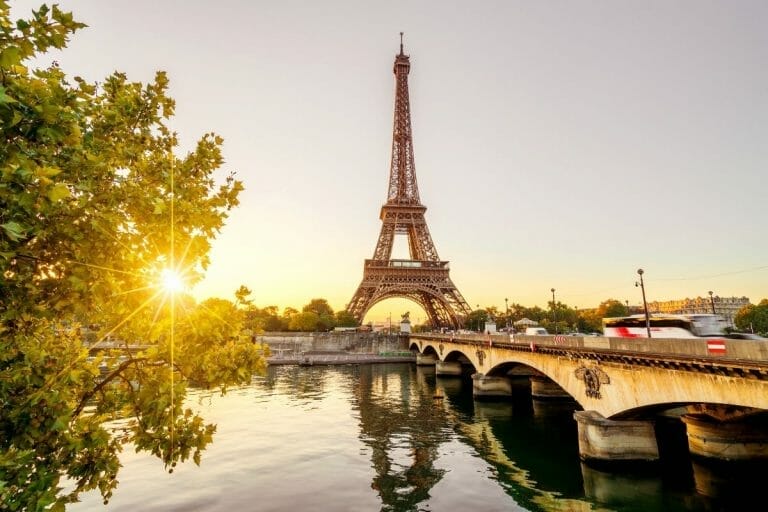 View of the Eiffel Tower at sunset