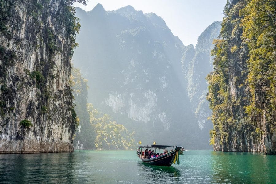 Boat on the water at the Khao Sok National Park, Thailand