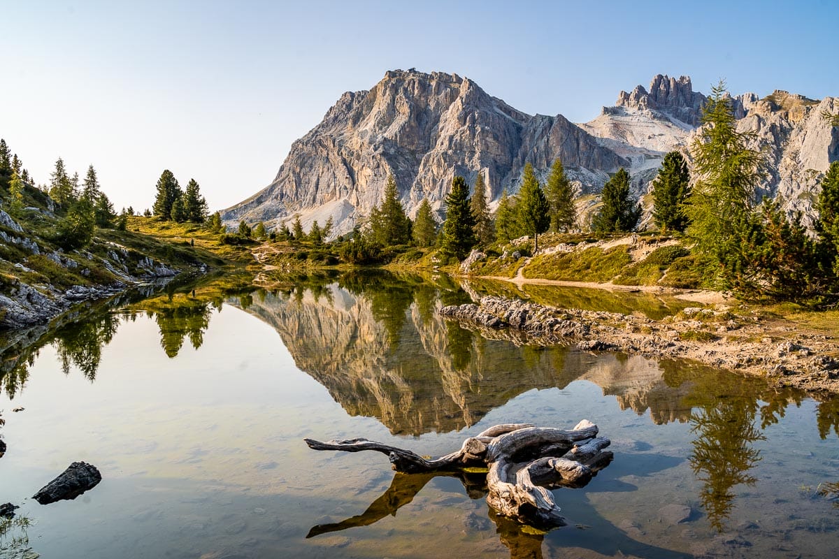 Reflections in Lago di Limides in the Dolomites