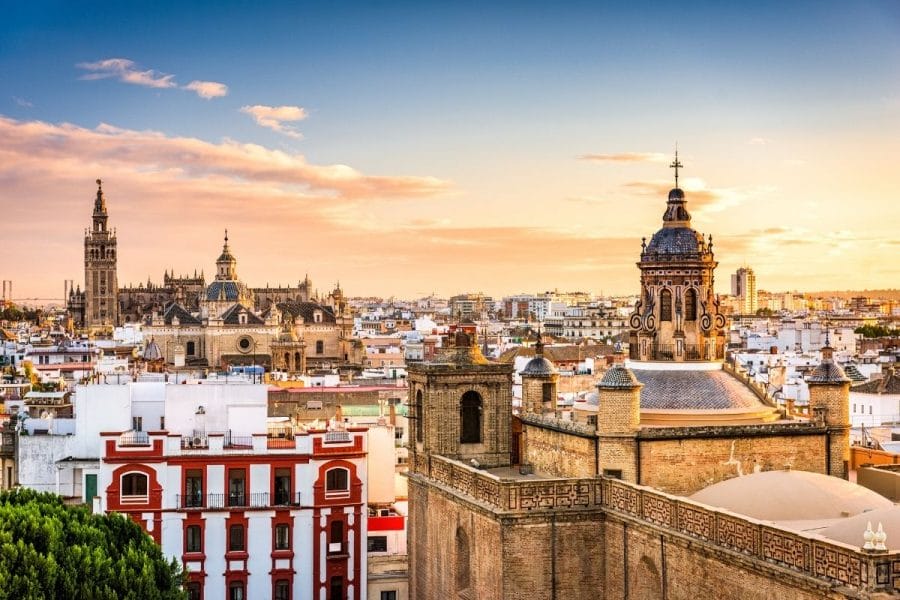 Panoramic view of the Old Quarter in Seville, Spain