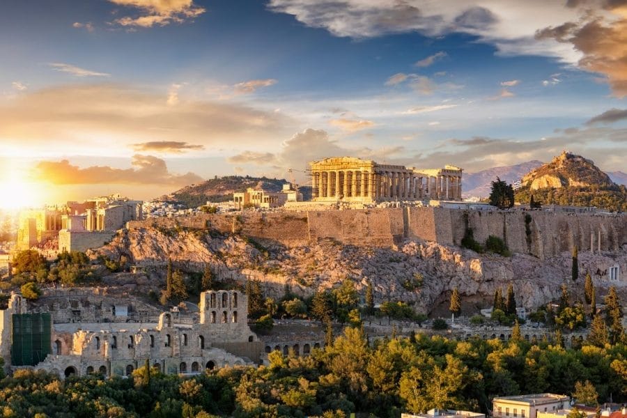 Sunset at the Acropolis in Athens, Greece