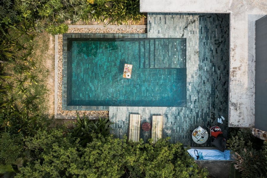 Drone shot of our private pool villa at Templation Siem Reap