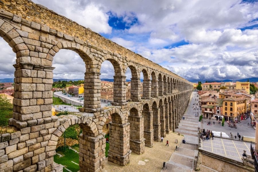 Ancient Roman Aqueduct in Segovia, Spain