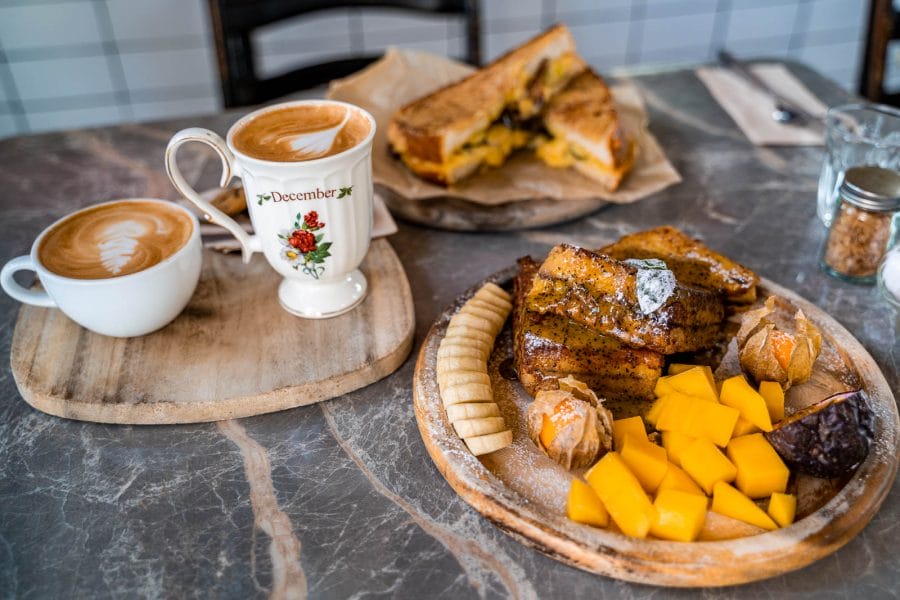 Breakfast in Chiang Mai with French toast and coffee at Rustic and Blue