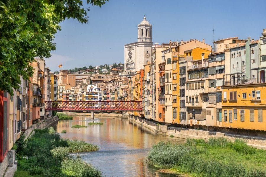 Medieval houses along the Onyar River in Girona, Spain