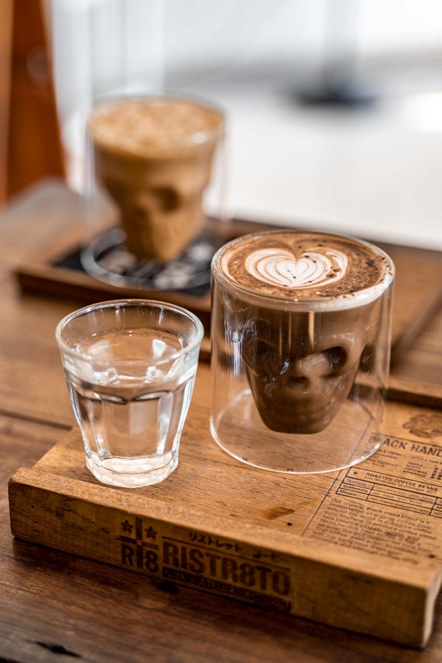 Coffee in a skull shaped glass at Ristr8to Specialty Coffee in Chiang Mai