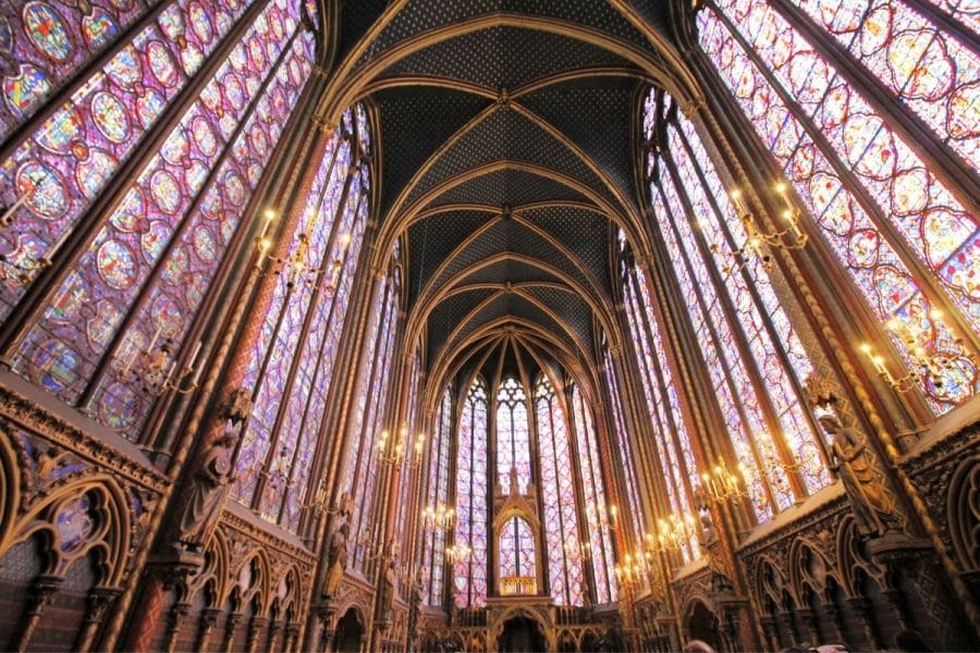 Beautiful stained glass inside the Sainte Chapelle in Paris