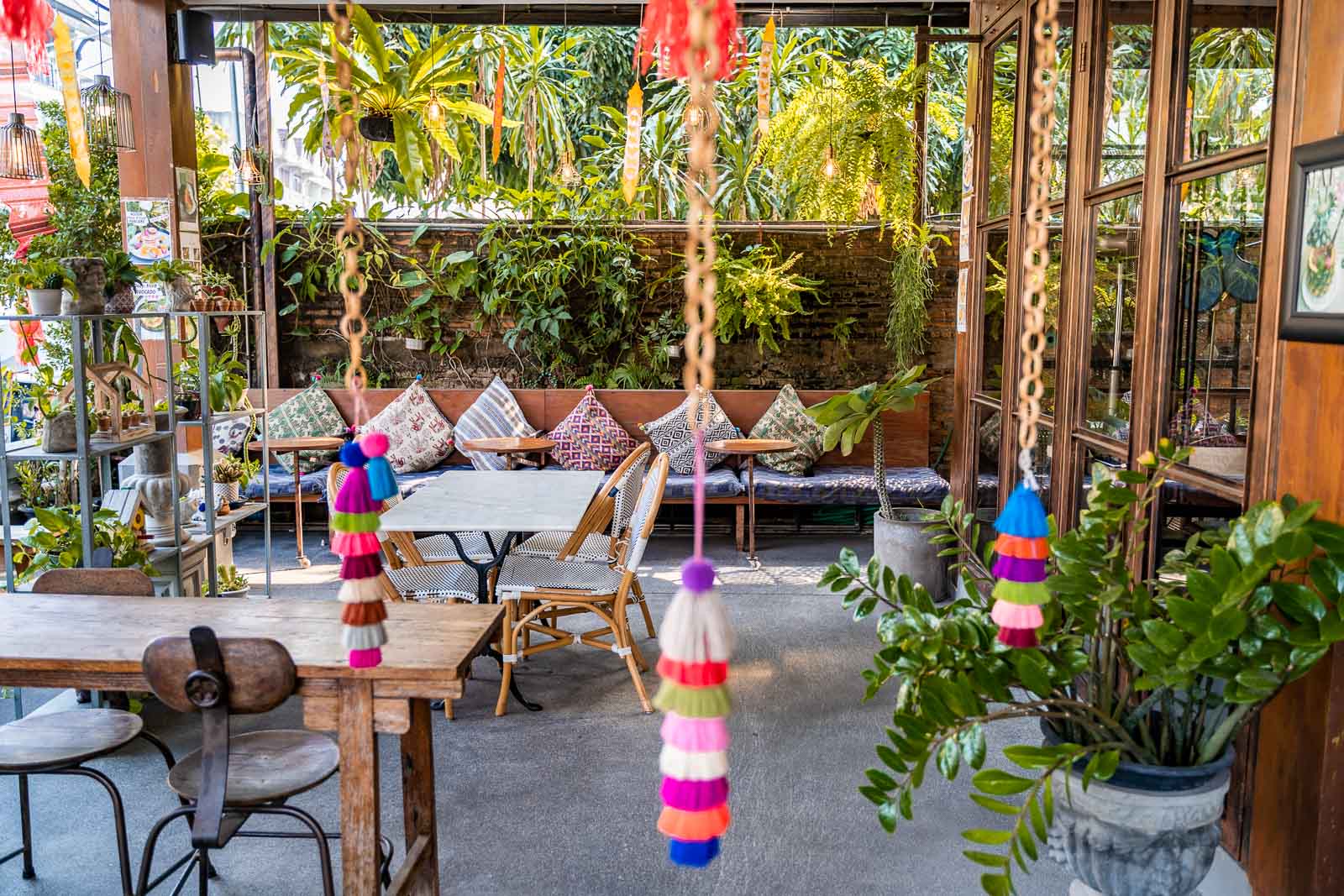 Beautiful green terrace at See You Soon Cafe in Chiang Mai