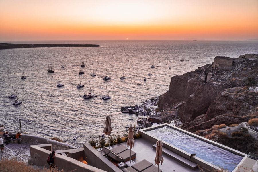 Boats on the sea at sunset in Oia, Santorini