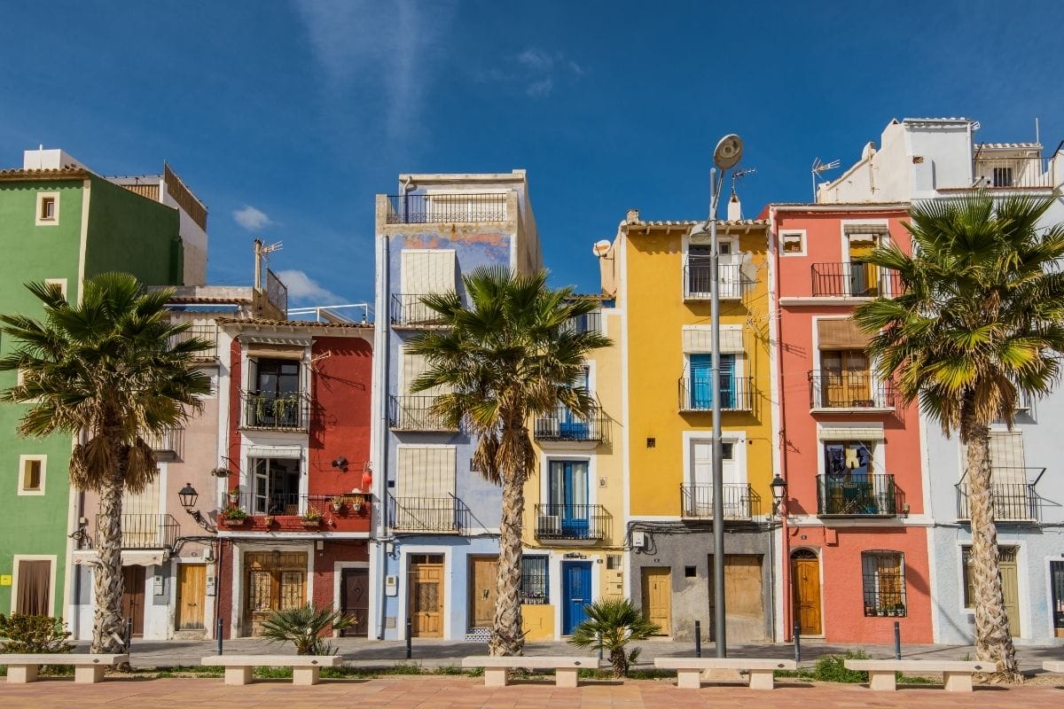 Traditional colorful facades in Villajoyosa, Spain