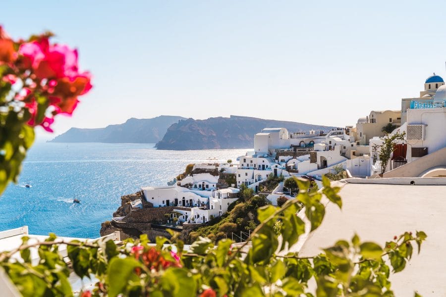 View of the town of Oia in Santorini
