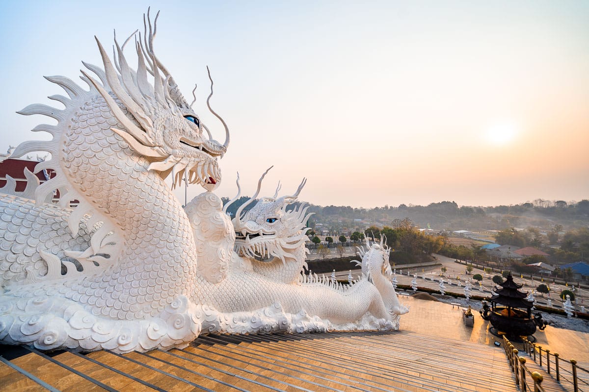 White dragon statues at Huay Pla Kang Temple in Chiang Rai