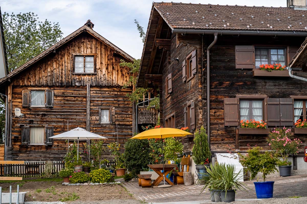 Wooden houses in Planken, Liechtenstein