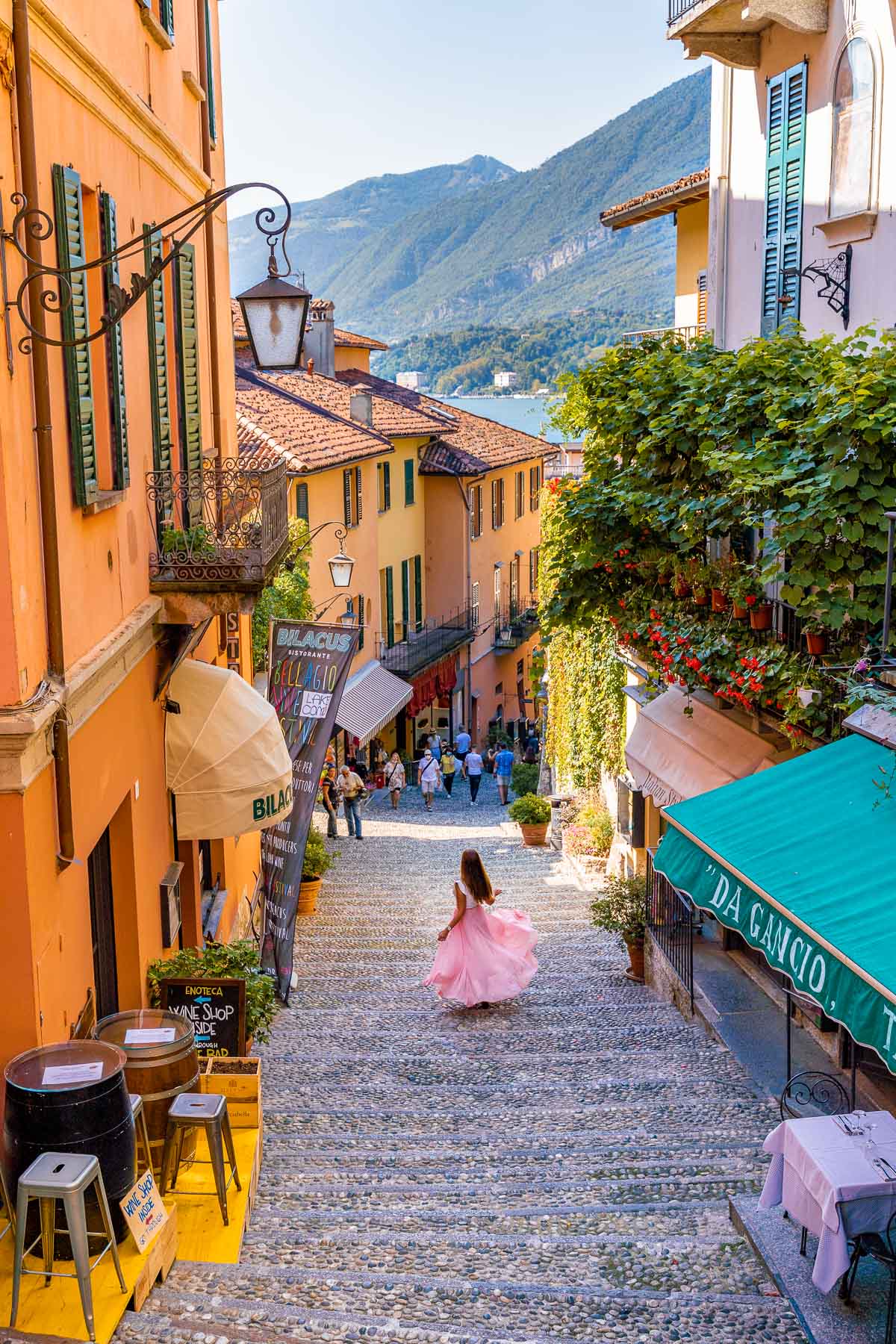 Girl on a street in Bellagio in Lake Como, Italy