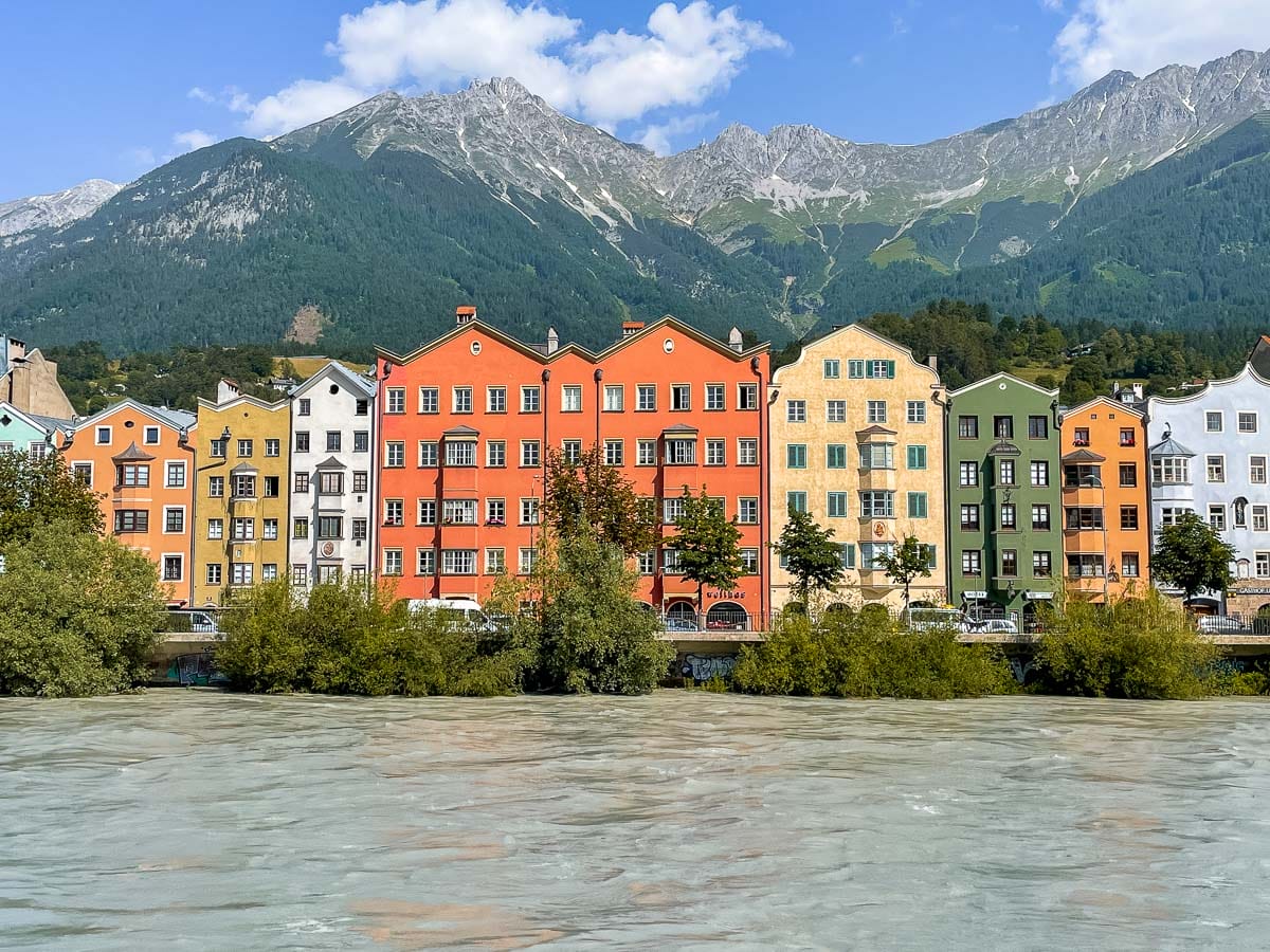 Colorful houses by the river in Innsbruck, Austria