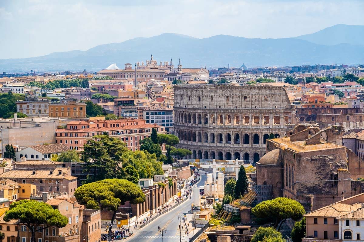 Panoramic view of the Colosseum in Rome, Italy
