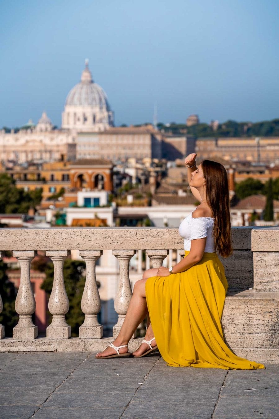 Girl in a yellow skirt at Terrazza del Pincio, Rome