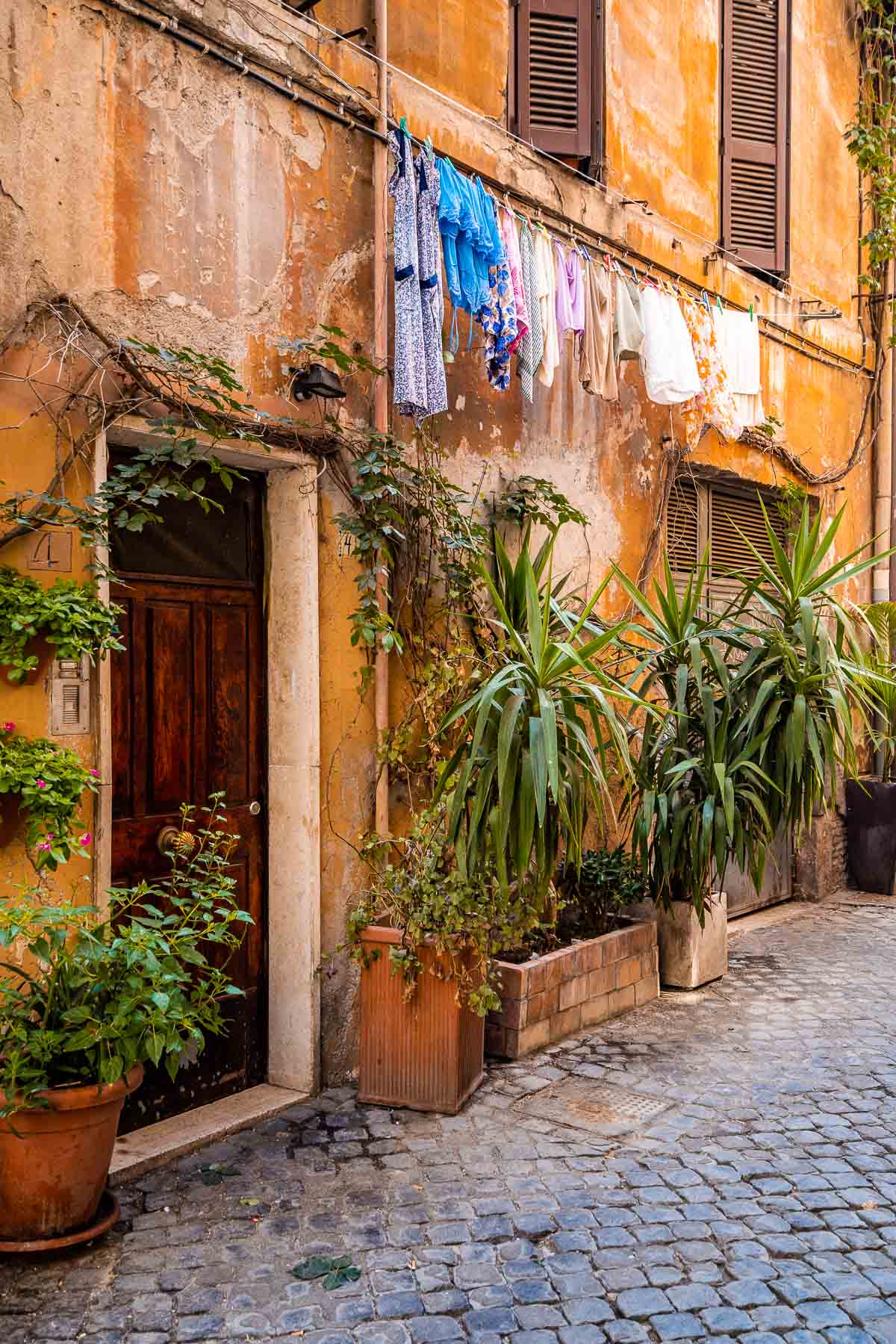 Cute corner in the Trastevere neighborhood in Rome, Italy