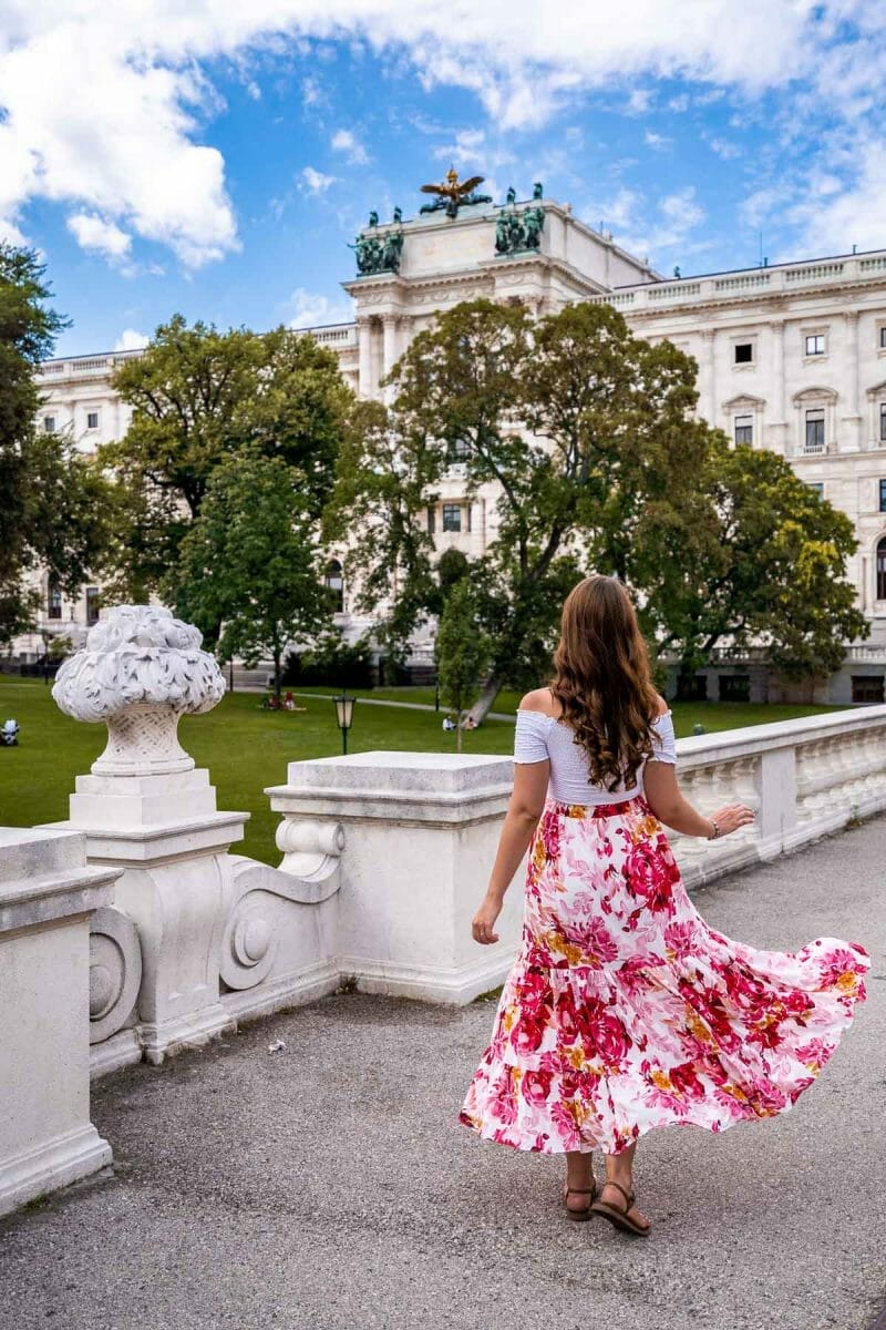 Girl in a floral skirt at Burggarten Vienna