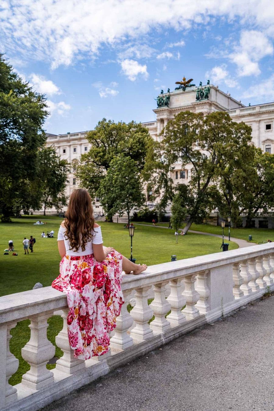 Girl in a floral skirt at Burggarten Vienna