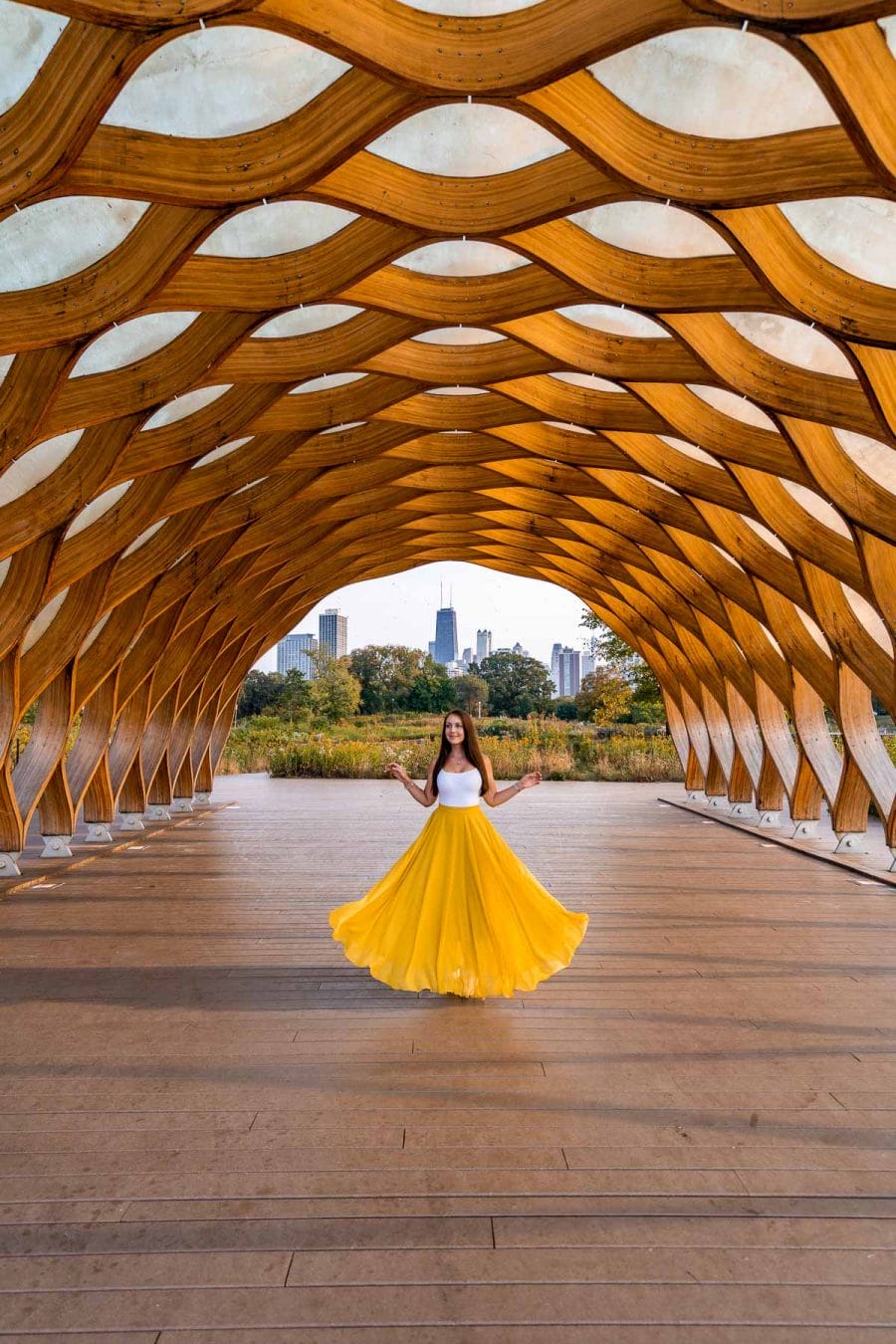 Girl in yellow dress at the Honeycomb in Chicago