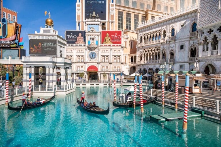 Outdoor canal with gondolas at The Venetian Las Vegas