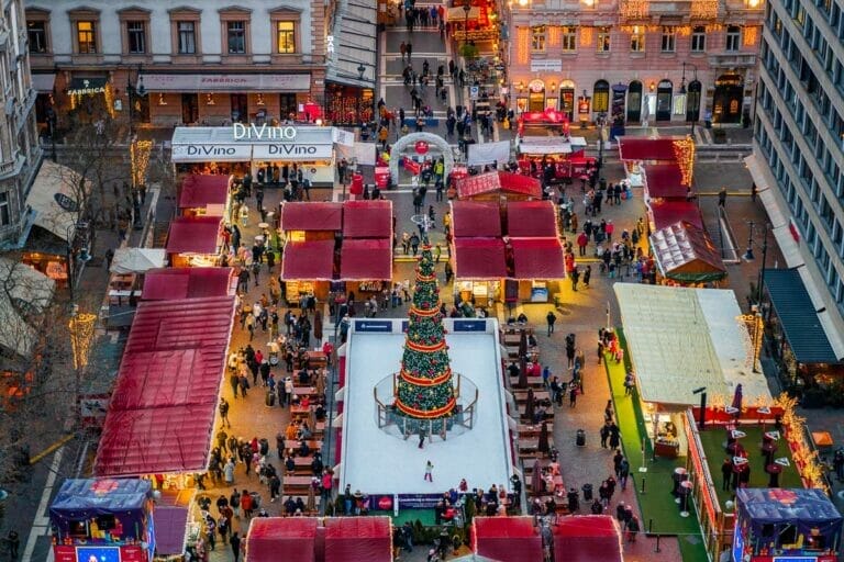 Budapest Christmas market at the Basilica from above
